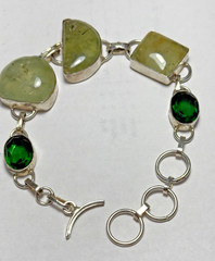 925 Sterling Silver Prehnite Gemstone Link Bracelet Adjustable 7 1/2 in – 9 inch