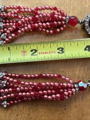 Vintage Super Long Dangle Drop Red Crystal Rivoli Pink Pearl Clip On Earrings