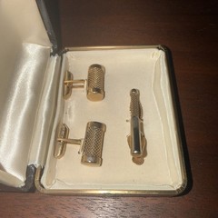 Vintage Swank Cufflink/Tie Bar Set Gold Tone cylindrical Art Deco Original Box