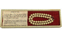 Vintage Double‑Strand Faux Pearl Sweater Guard – Japan Nissei Co. – Original Box