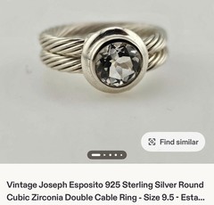 Vtg Ring Sz 9 ESPO 925 Sterling Silver Crystal Jewelry ESPOSITO Brutalist