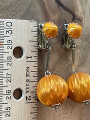 Lot Of 2-Vintage Dangle Drop Orange Clip on Earrings Stamped Japan