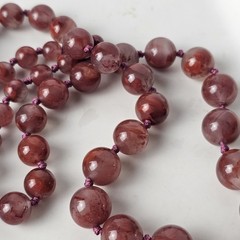 Vintage Natural Iron Included Chalcedony/ Plume Agate Bead Necklace Hand Knotted