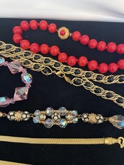 VTG NECKLACE LOT Rhinestones AB Pink Clear Red Black Gold Tone VOGUE NAPIER
