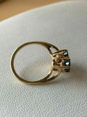 VINTAGE 14K GOLD BLUE SAPPHIRE DIAMOND TOI ET MOI RING ENGAGEMENT ANNIVERSARY