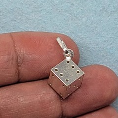 Vintage Sterling Silver 3D Dice Charm Pendant 925 Cube