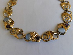 VTG NECKLACE ART NOUVEAU 14Kt/STERLING/SYMMETALIC AMETHYST AND MOONSTONE 16″ 40g