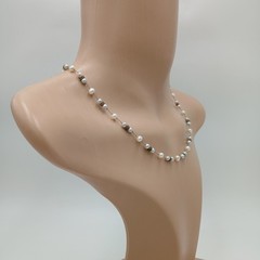 925 Freshwater Pearl Necklace 17in Sterling Silver Hand Knotted Spacers Station