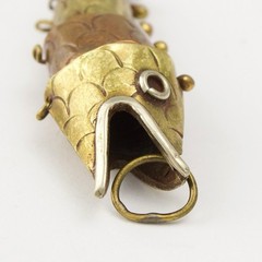 Vintage Articulated Fish Pendant Mixed Metal Copper and Brass Charm from Mexico