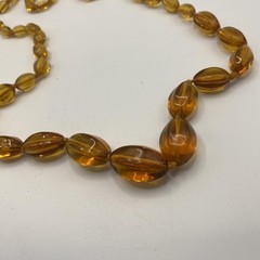 Vintage Amber Brown Glass Beaded Necklace 32 In Oval Graduated Beaded Strand