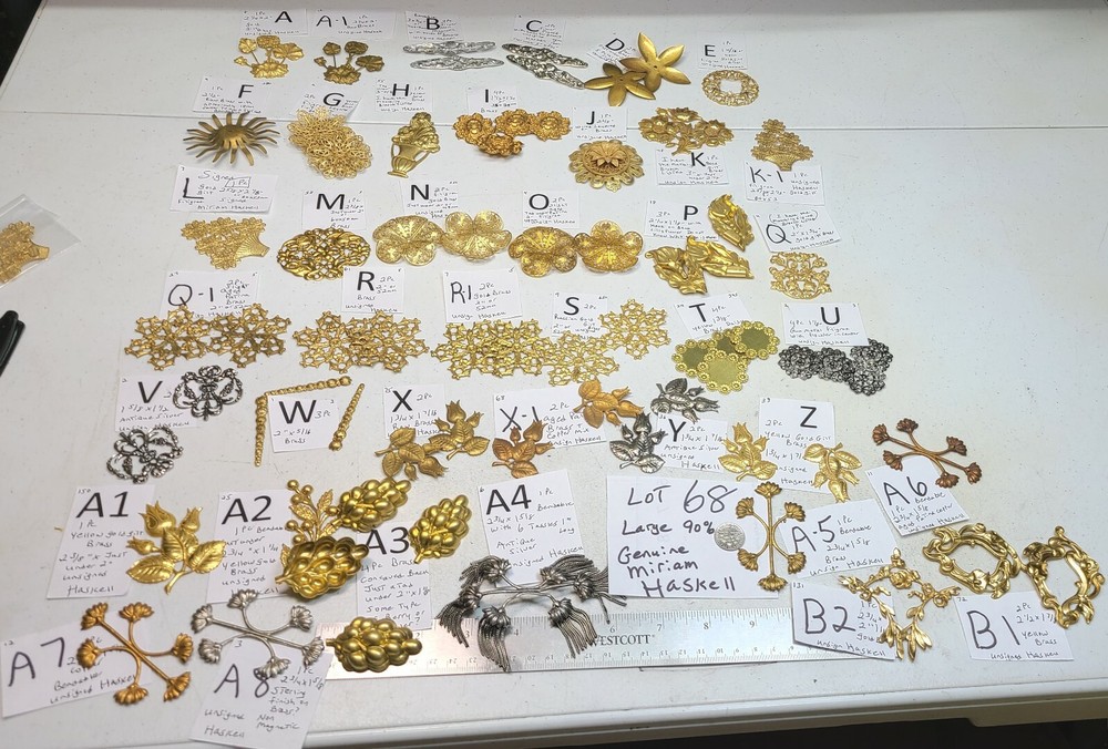 HUGE Lot #68 Vtg Miriam Haskell Large Flowers Jewelry Design Stampings Findings