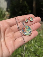 Vintage Y2K Era Sterling Silver Little Mermaid 18” Necklace Post Earring Set