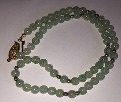 Natural Green Jadeite Jade Bead 16” Necklace Gold Tone Clasp