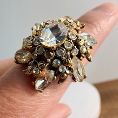 Vintage Signed Hollycraft 1952 Rhinestone Adjustable Ring