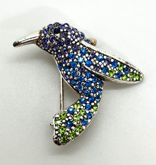 Vintage Monet Rhinestone Hummingbird Brooch Pin – Blue & Green – 1.25″L