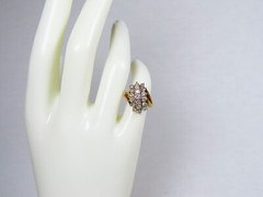Vintage 10k Gold White Diamond Cluster Statment Cocktail Ring Split Shank Design