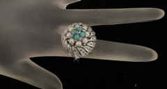 Panetta Vintage Faux Pearl. Turquoise And Rhinestone Ring