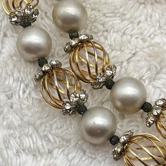 Vintage Vendome Jewelry Set Faux Pearl Gold Tone Cage RARE Signed