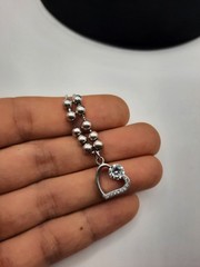 Sterling Silver Anklet with CZ Heart Charm 10.25-11.25″ Dainty Box Chain 4g