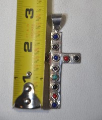 Vintage Artisan Coral Lapis Onyx Sterling Silver .925 Cross Pendant – 9.6 grams