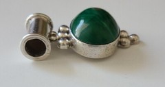 Vintage 925 Sterling Silver Malachite Gemstone Pendant Signed TR-195 Mexico