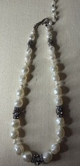 Vintage Unbranded 16 Faux Pearl Necklace with Rhinestone Accents Silver Tone