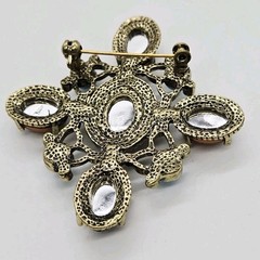 Gripoix Maltese Cross Brooch Pin Amber Blue Gold tone Statement Cabochon 2.25 in
