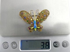 Vintage Gilded Sterling Silver Enameled Butterfly Pin or Brooch 3.8g 1.25 Inches