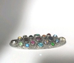Vintage Large Brooch Jeweled Rhinestones Silver Pot Metal 0168