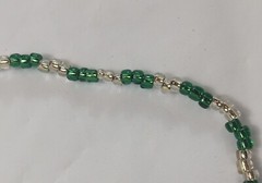 Vtg Hand Beaded Necklace Green Clear Beads Silver Tone Closure Costume Jewelry