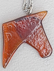 Vintage Modernist Amber Horse Pendant Necklace 23½” Abstract Lucite Acrylic