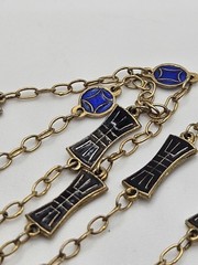 Vintage Chinese Export Silver Gold Tone Black & Blue Enamel Dainty Necklace 24″