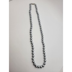 Vintage Glass Faux Pearl Necklace Pewter Silvery Gray Beads Hand Knotted 20.5″