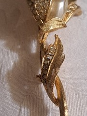 Vintage Signed Coro Faux Pearl Rhinestone Tulip Flower Brooch Pin 1950s 1960s
