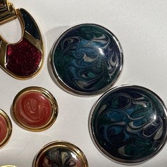 Vintage Earrings Colorful Swirled Enamel & Gold Tone 1980s 1990s Retro 5 pair