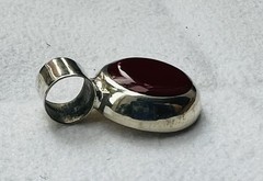 Red Gemstone Pendant From Mexico 925 Silver 3/4 Inches Long 1/2 Inch Wide ￼￼