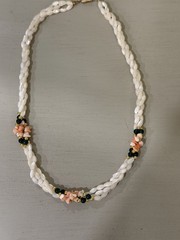 Vintage Cream Color Beaded Necklace With Coral Green And Gold