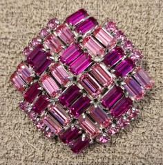 Sherman Fuchsia Pink Purple Brooch Pin Earrings Baguette Rhinstones Nice MARKED