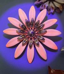 Vintage Enamel Metal Flower Brooch Lot of 7 Pcs, 1 Pair Matching Earrings