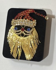 Santa Claus Rhinestone & Fringe Christmas Brooch Pin Beard & Hat Move Vintage