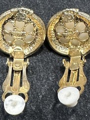 Vintage Faux Pearl Cabochon/Goldtone Metal Clip On Earrings – Costume Jewelry 1”