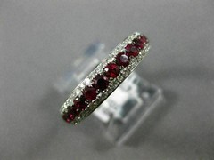 ESTATE .99CT DIAMOND & AAA RUBY 14K WHITE GOLD 3D 3 ROW WEDDING ANNIVERSARY RING