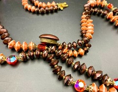1950s-1960s Double-Strand Beaded Necklace Japan Box Clasp Peach Coral Burgundy