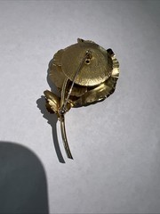 Vintage Gold Tone And White Enamel Flower Brooch