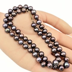 Captivating Marked 14k Gold Peacock 7mm Freshwater Pearl Beaded Necklace