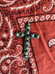 RRL Double RL Vintage Collection Sterling Silver Navajo Turquoise Cross Necklace