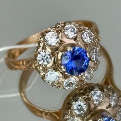 Vintage Original Rose & White Gold Sapphire (lab. made) Ring 583 14K 3.68 g.