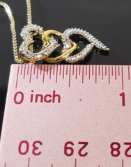 Vermeil 925 Sterling Silver Diamond Triple Heart Pendant 18″ Gold Necklace 3.8g
