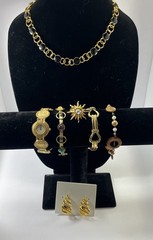 VTG Jewelry Gold Tone Earrings Watch Bracelets Liz Claiborne Neckace Pin READ
