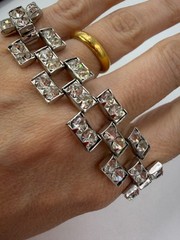 Vintage Bracelet Buckle Rhinestone Wide Lightweight 7 Inches